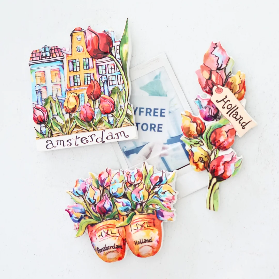 

Dutch travel refrigerator magnet, Amsterdam travel refrigerator magnet, tulip-shaped refrigerator magnet, Amsterdam refrigerator