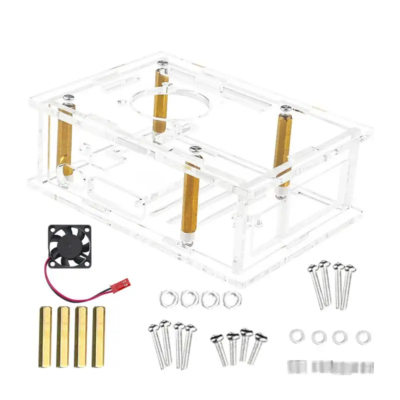 

Акриловый корпус для Raspberry Pi5, прозрачный корпус, дополнительный охлаждающий вентилятор, медный алюминиевый радиатор для Pi 5