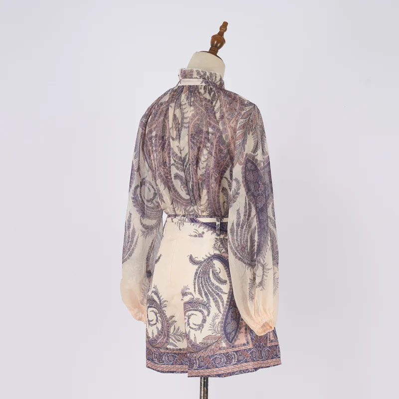 خريف جديد حجم كبير الأرجواني أرجواني بيزلي نمط شقة الجبهة orts الشارع Sle منتصف عالية الخصر المخملية النسيج oulder Baring #4