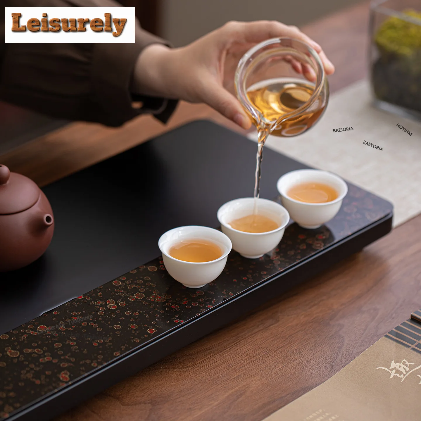 HOYIHM Lacquerware Zen Tea Tray Vintage Snack Plate Coffee Storage Board Organizers Desk Dishes For Serving Teaware Decoration
