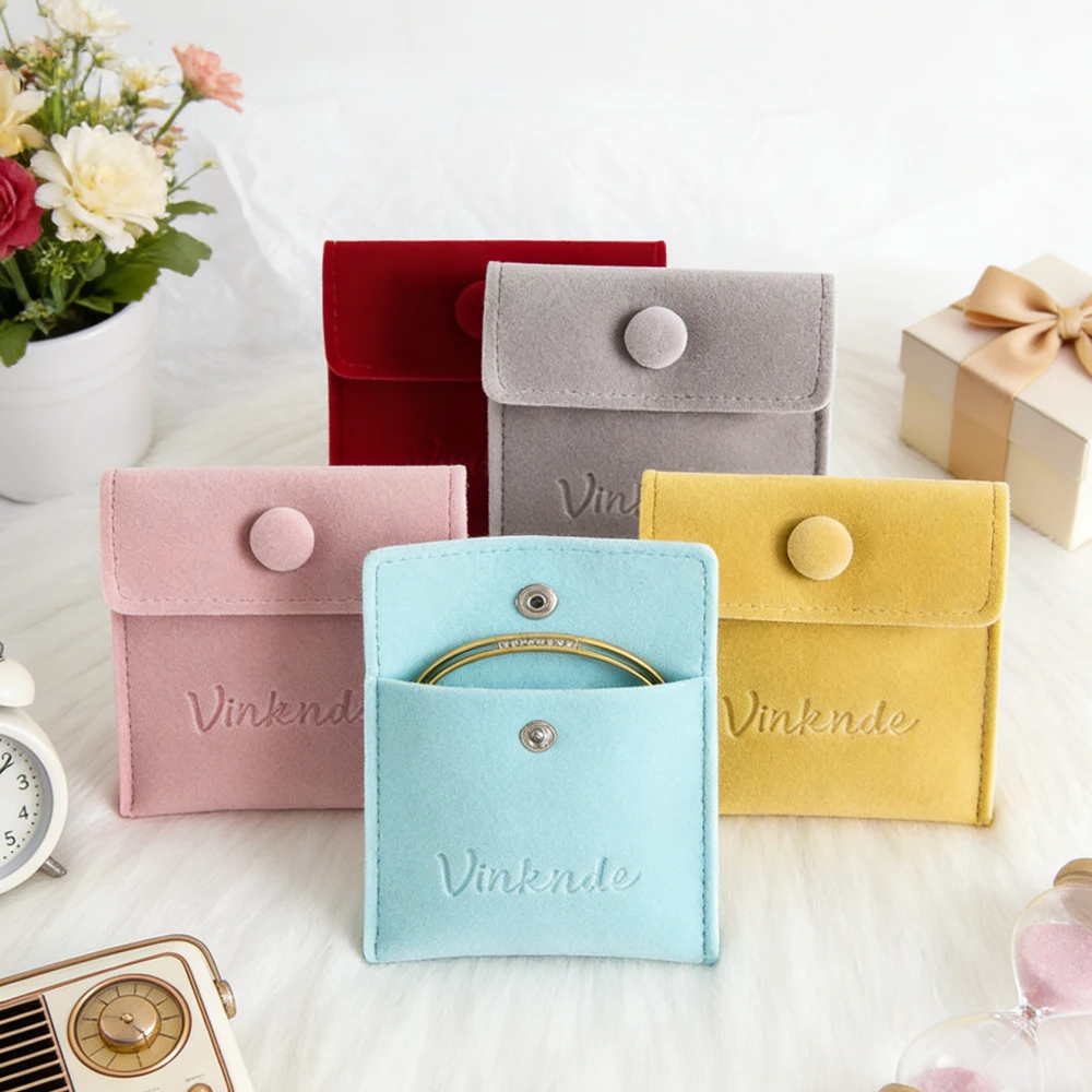 

50Pack 8x8cm Fashion Jewelry Bag Velvet Sanp Bags Necklace Earrings Ring Bracelet Travel Storage Pouch Custom Logo Dust Protect