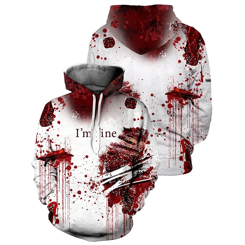 Halloween I'm Fine Hoodie Horror Bloody 3D Print Men Women Casual Hoodies Oversized Pullover Hooded Sweatshirts Kid Top Clothing