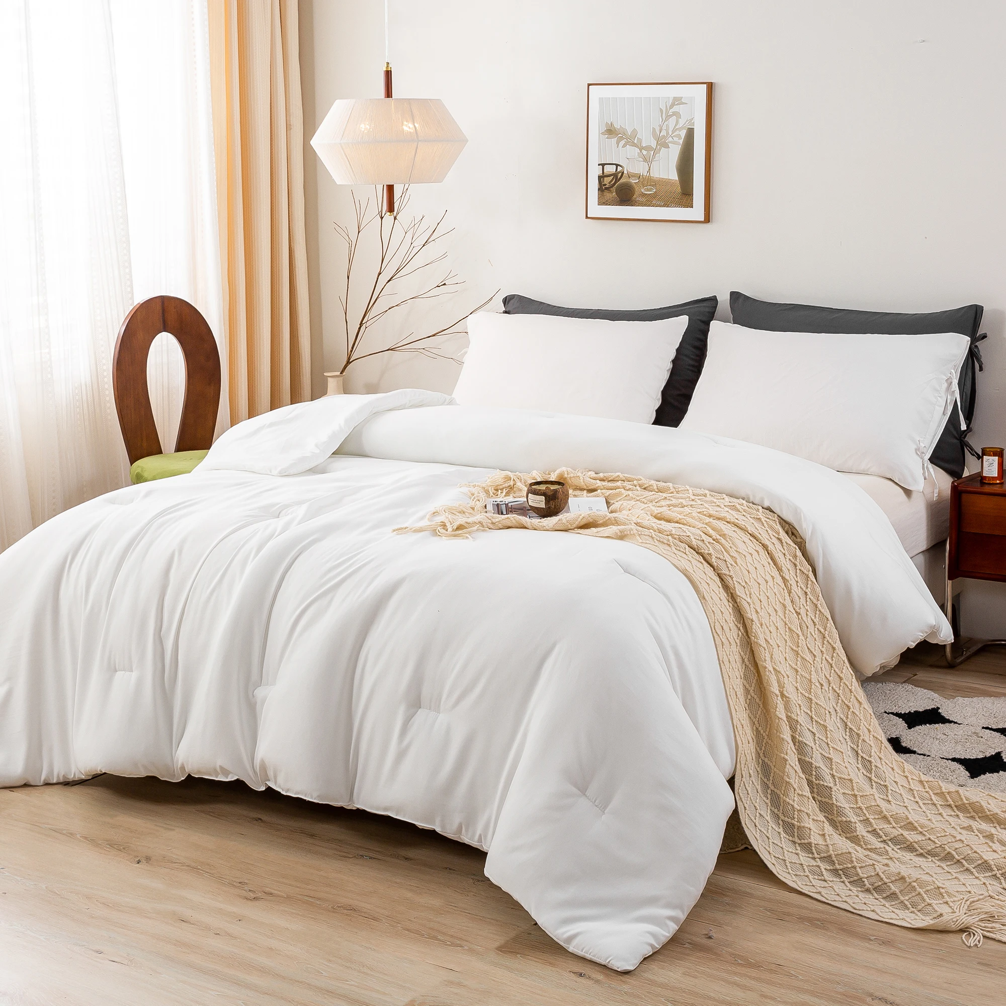 

Ultra-Soft Queen Size Comforter Sets, Comfy Washed Poly cotton 3 Piece Comfort Fluffy, Lightweight but Warm All Season