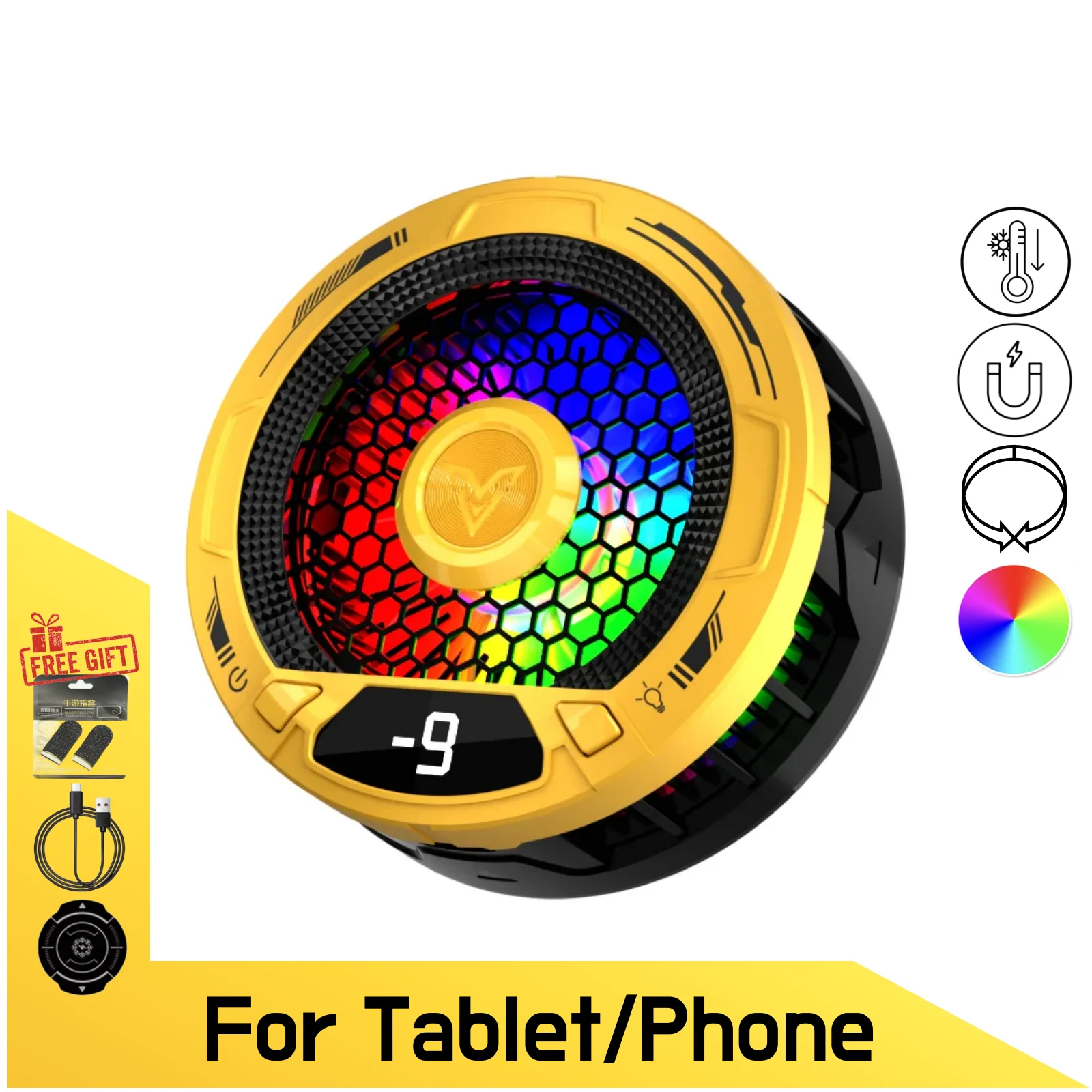 

F36 Phone/Tablet Cooler with RGB Light, Magnetic Cooling Radiator for PUBG Gaming, Cooler for iPad/iPhone/Galaxy Tab