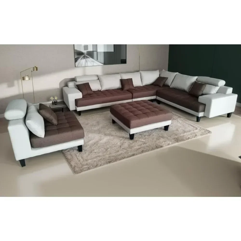 L Shape U Shape Reversible Microfiber Fabric Sectional Couch Sofa Set, 110-142