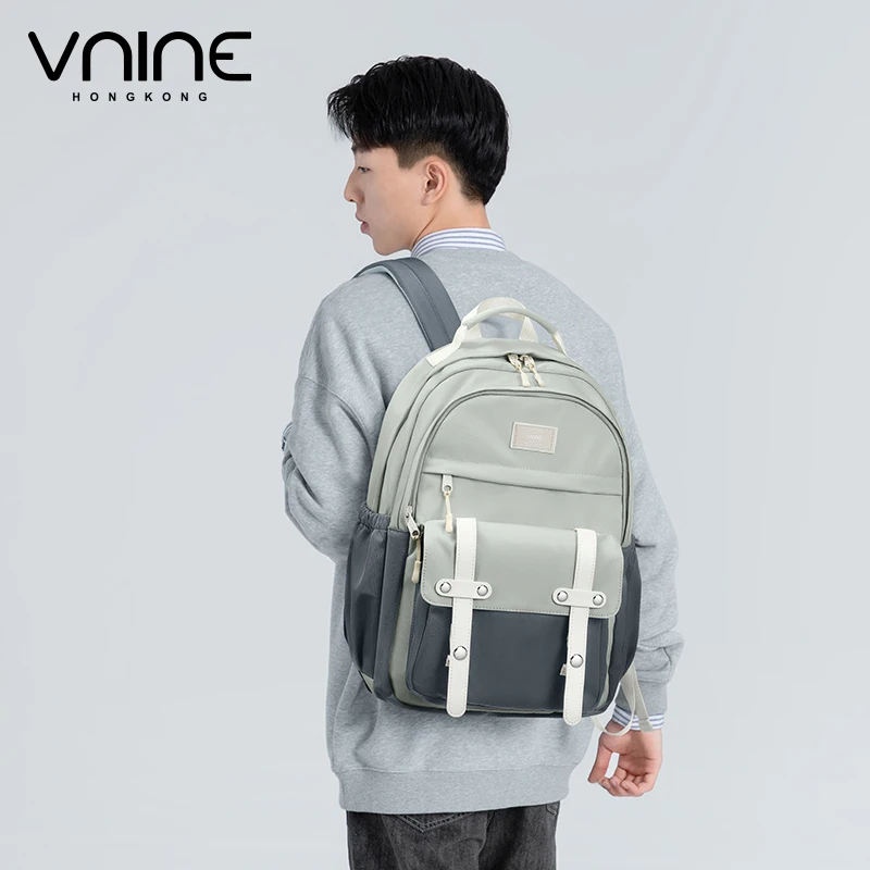 VNINE backpack for junior high school girls, simple and casual student backpack, large capacity travel backpack for men