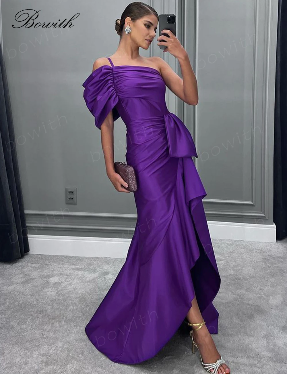 Bowith-vestido de noche largo de lujo para mujer, traje elegante de un hombro, de sirena, para fiesta de Gala, 2023