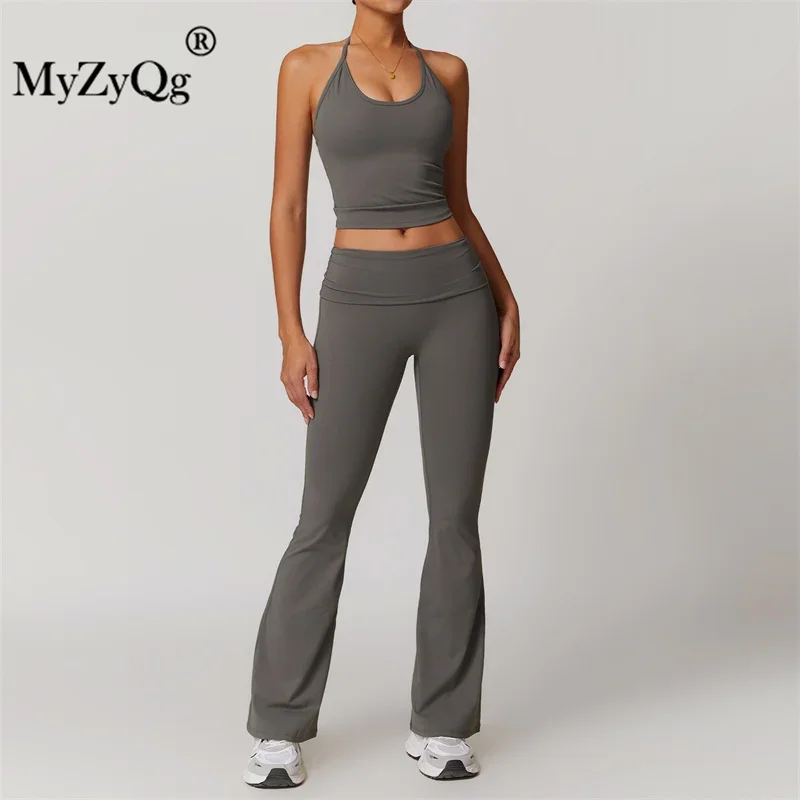 MyZyQg Women Yoga Vest Flared Pants Sets Sports Fitness Running Tank Top Pant Suit Fitness Running Clothes 2 Piece Sets Outfits