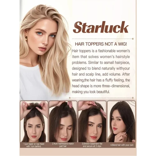 Imagen 2 del producto Pelucas 100% de cabello humano con flequillo, Base de seda, piezas de Clip en extensión de cabello para mujeres, cabello Topper de 16 pulgadas