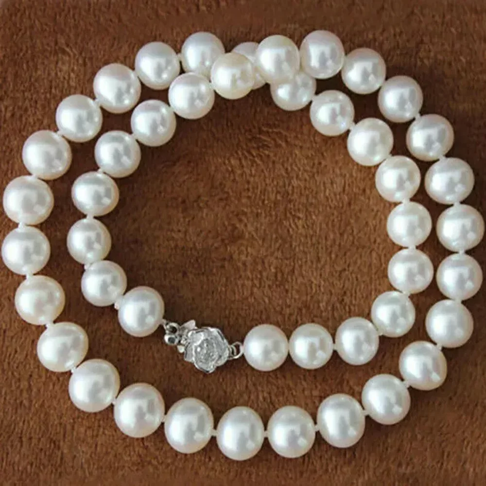 Perfect AAA 8-9mm Natural White Round Akoya Pearl Necklace 925s 16/36inch