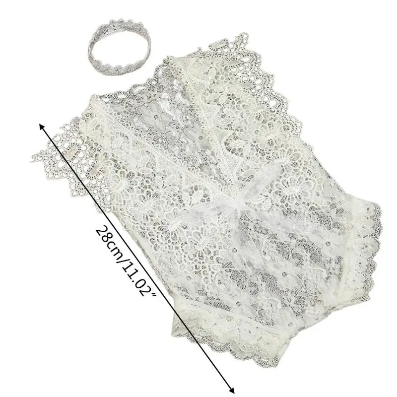 Newborn Photography Props Baby Headband Lace Hollow out Romper Bodysuits