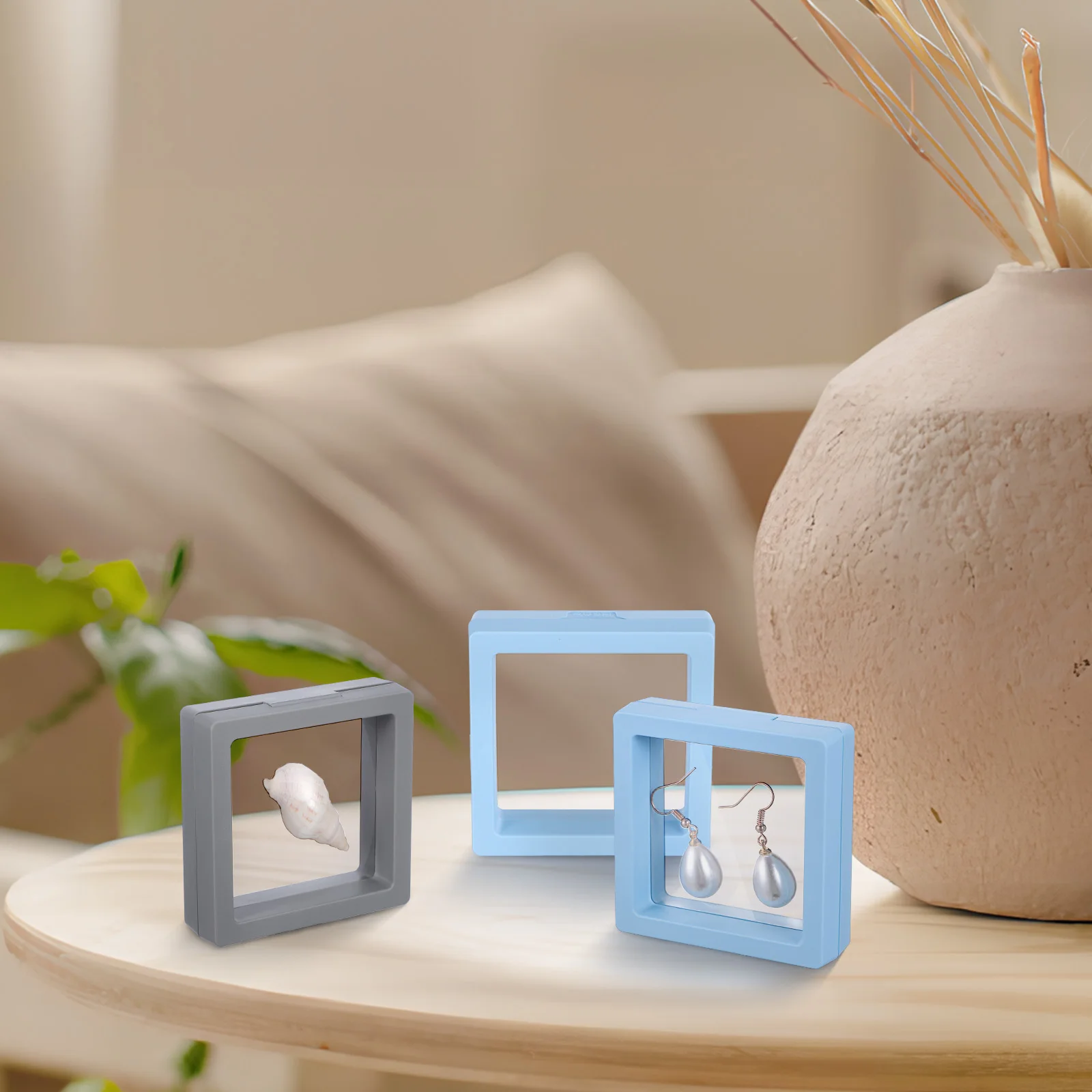 

9pcs Frame Clear Transparent Case For Jewelry Crafts Seashell Desktop Box Minimalist Style Easy Open