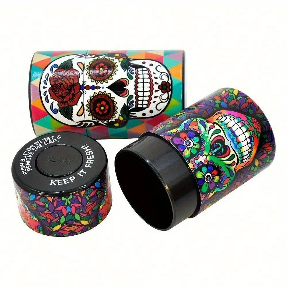 Skull Pattern Portable Vacuum-Sealed Cigarette Jar, Sealed Tobacco Storage Box, Moisture-Proof Cigarette Jar