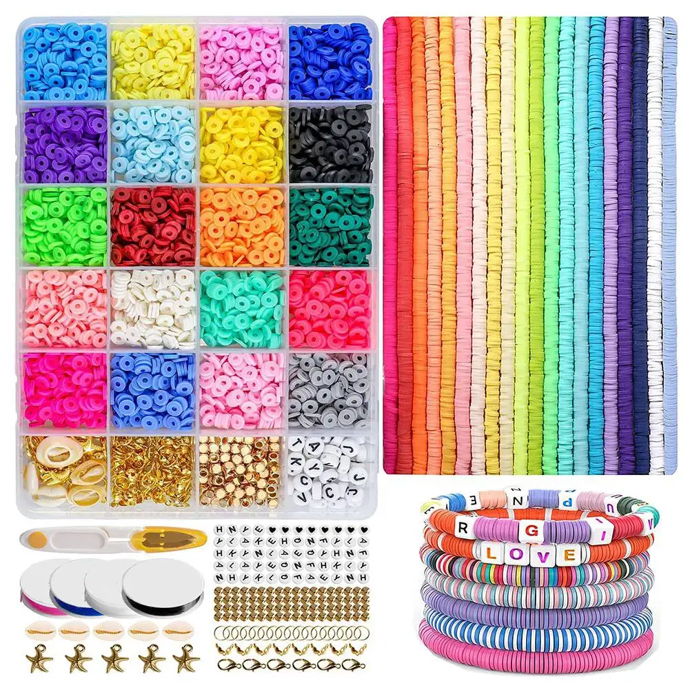 4285 Pieces of Clay Bead Set,20 Bright Colors of Polymer Flat Clay Beads,Used for DIY Craft Kit with Letter Bead Pendant