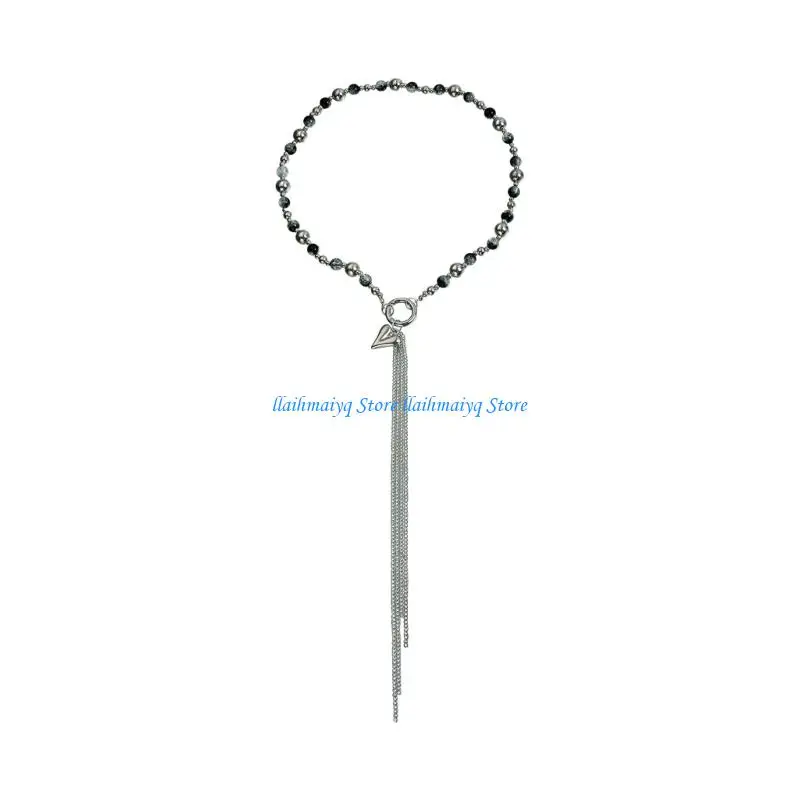 

573B Fashion Forward Drop Chain Accessory With Dimensional Beads For Casual Or Evening Looks
