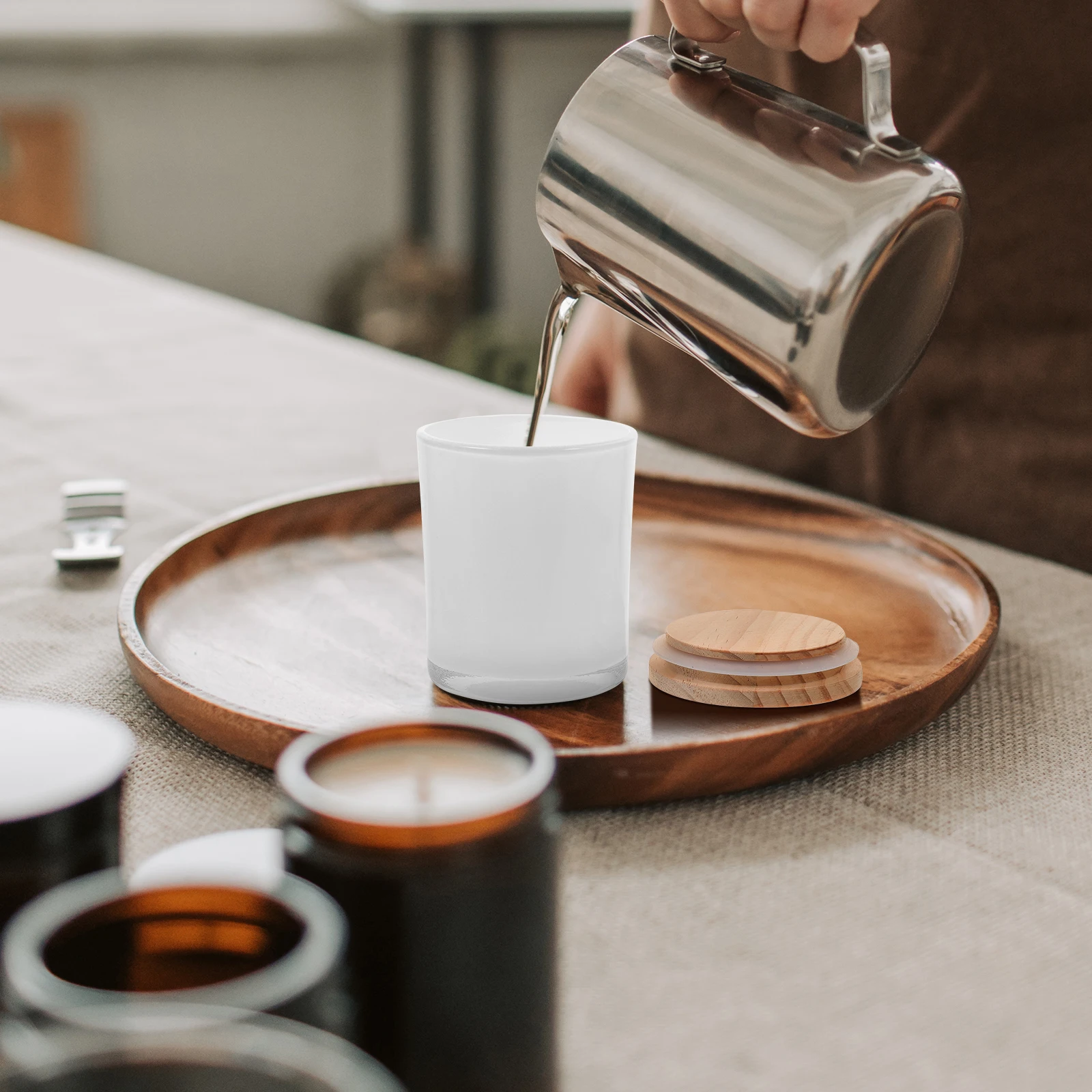 

Wooden Lid Glass Jar Empty Container for DIY Candles Homemade Soy Wax Craft Projects Home Office Decor Item