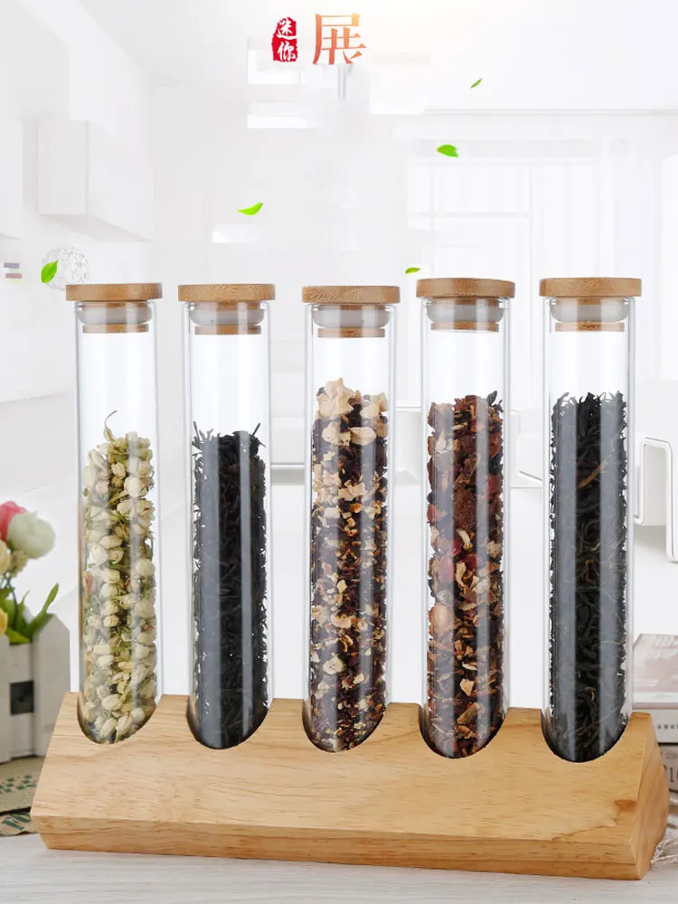 Wooden Coffee Beans  Flower  Tea  Display Rack Stand  Glass Test Tube sealed Storage Decorative Ornaments