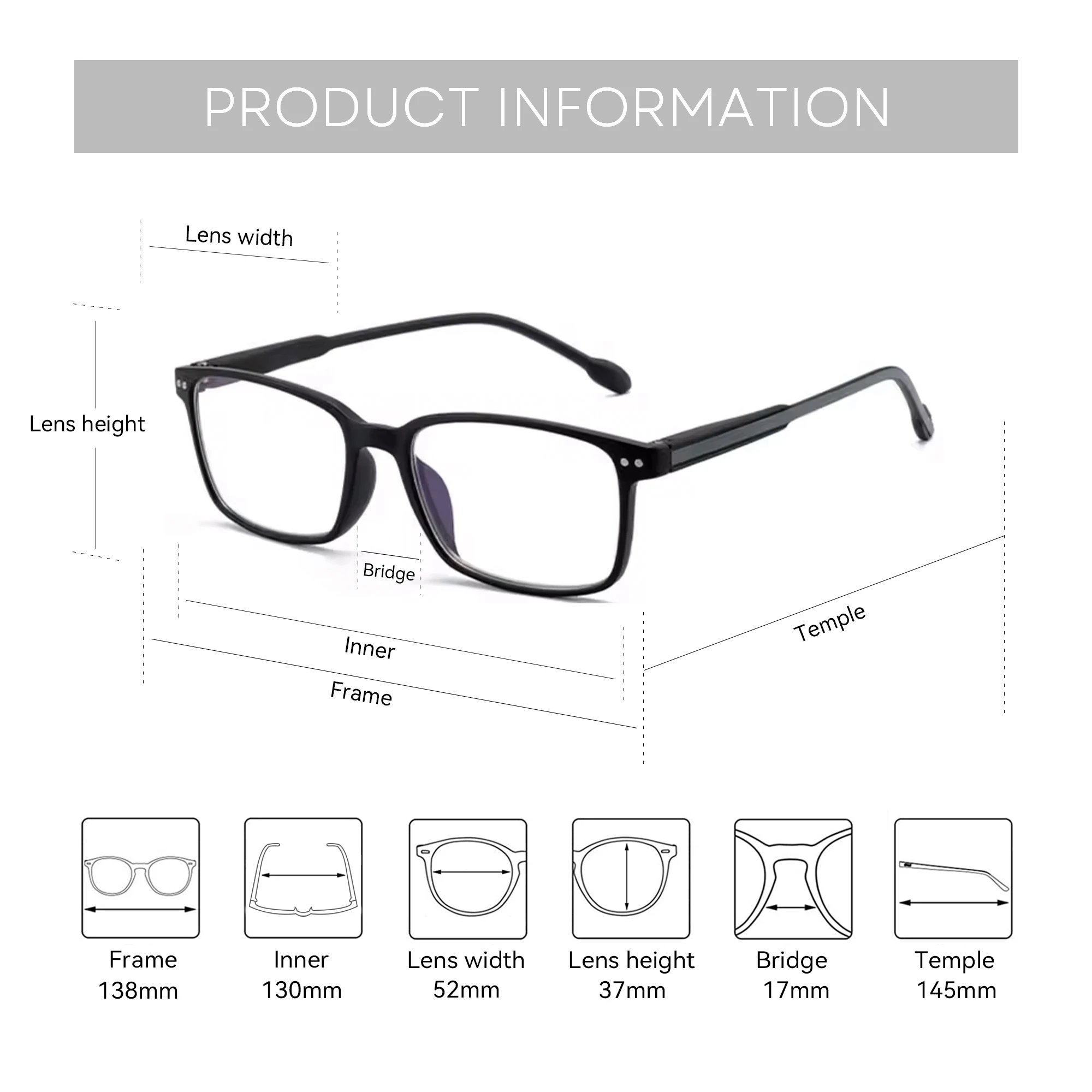 BLUEMOKY Fashion Plastic Rectangular Customized Prescription Glasses Men Women Progressive Anti Blue Light Photochromic Myopia