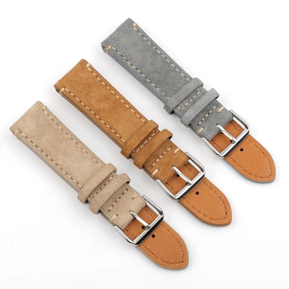 Suede leather leather men's and women's suede watch strap accessories 18 20 22 24mm stitching leather strap