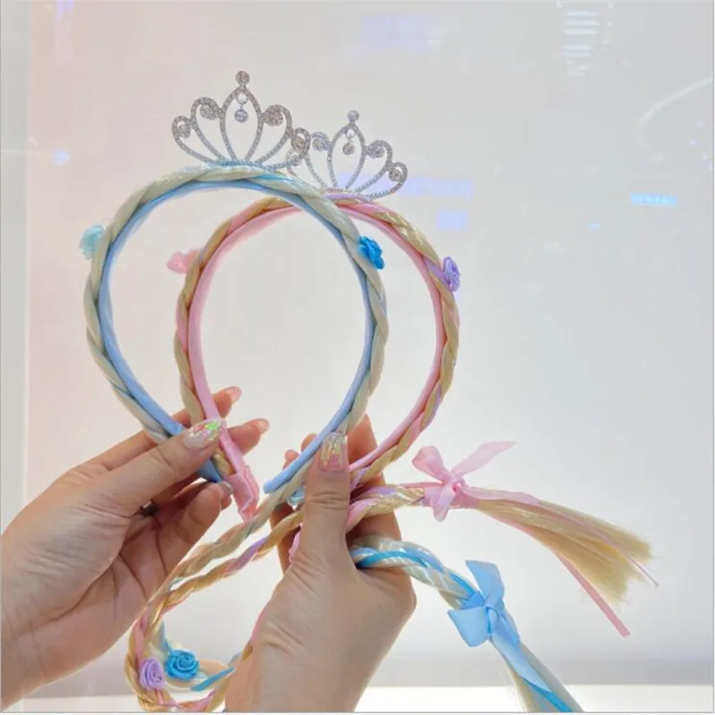 Diadema trenzada con flores para niña, accesorios para el cabello para niña, rosa, azul, púrpura, vestido de princesa, peluca de Rapunzel Aurora, Elsa, Sofía