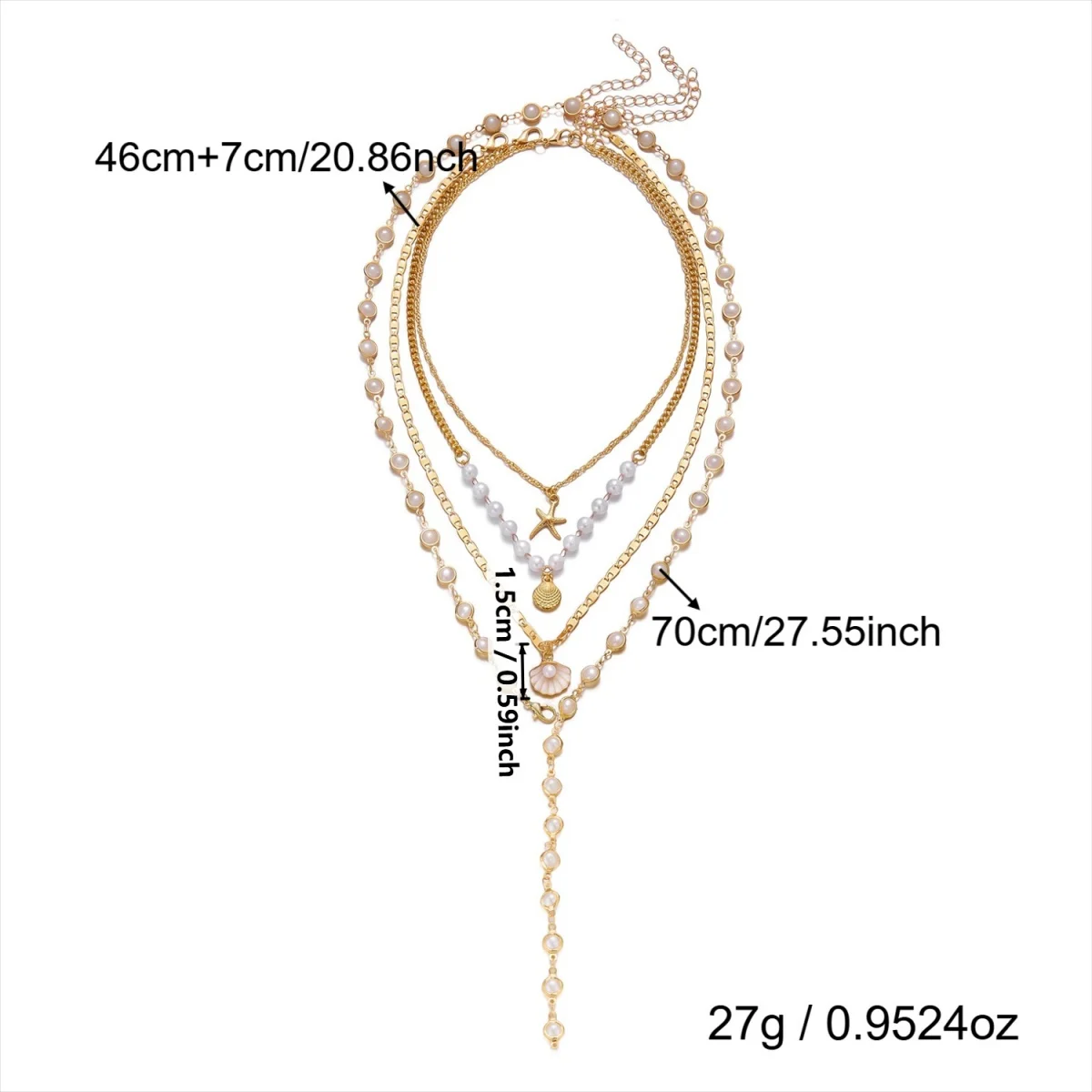 Sommerliche Muschel-Sternfisch-Halskette mit simulierten Perlen, Y-förmig, für Damen und Herren, Boho-Stil, meeresinspiriert, stapelbar, Choker, Schmuck für den Urlaub am Meer – Detail 23