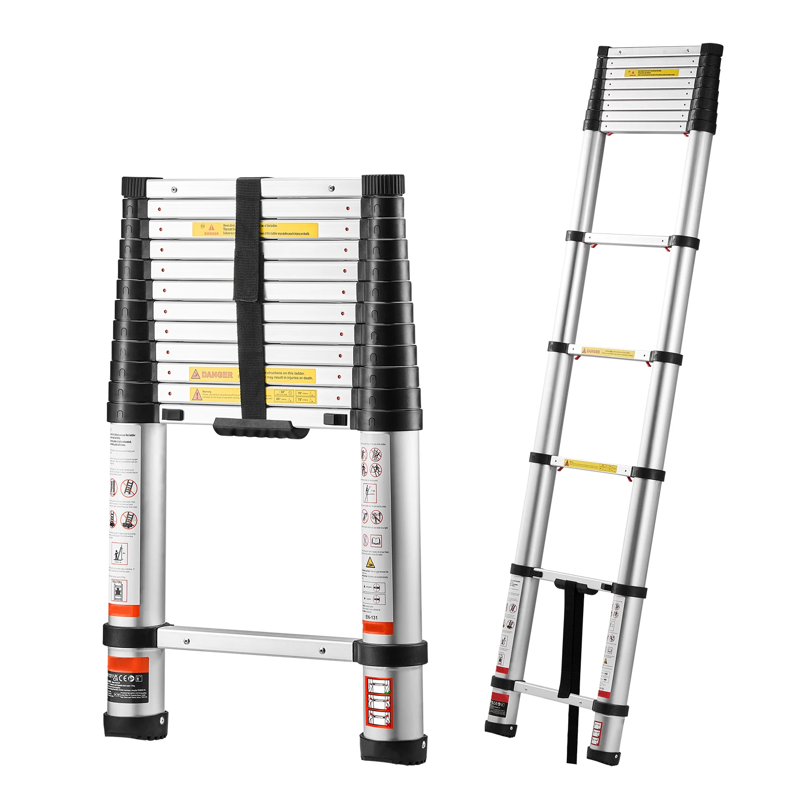 12.5ft Telescoping Ladder, Heavy-Duty 330LBS Max Capacity with Non-Slip Feet, Aluminum Lightweight Multi-Purpose Collapsible Extension, One-Touch Retraction Ladder, Outdoor Work, Loft