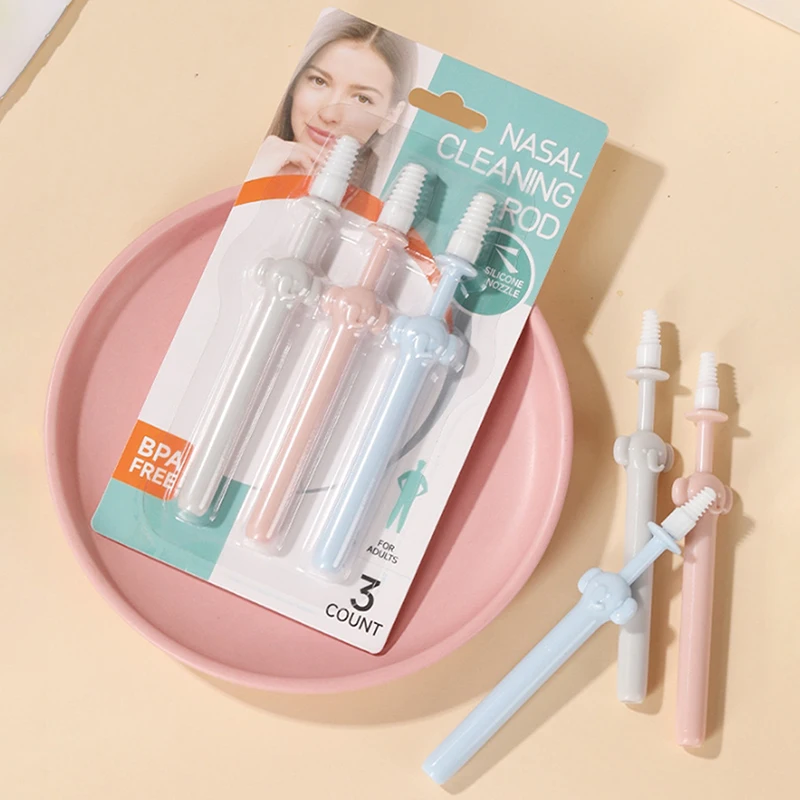 3Pcs Silicone Nasal Cleaning Stick Sterile Multifunctional Nose Cleaning Stick Spiral Head Nasal Wash Brush For Children Adults