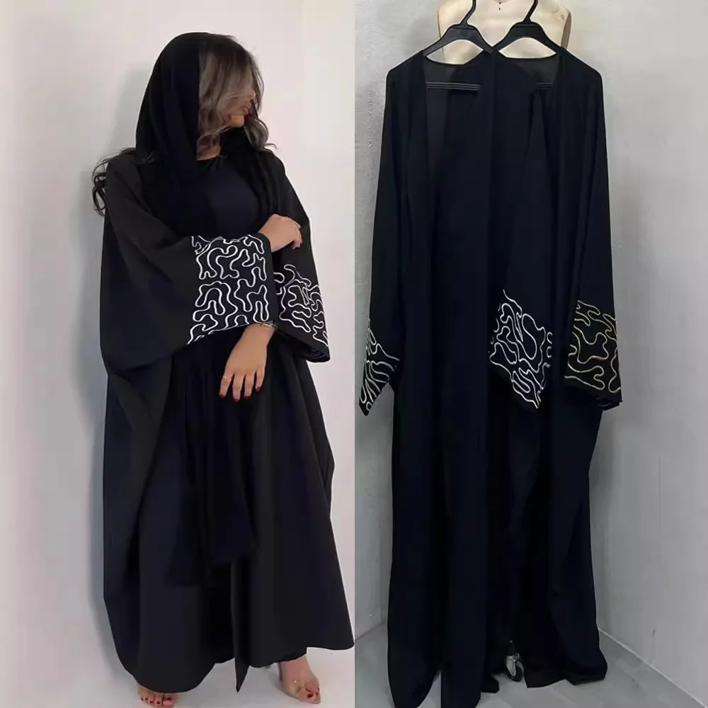 

NEW EID Ramadan Embroidery Cuff Modest Abaya Femmes Robe Dubai Abaya Islamic Clothing Women Muslim Dress Abaya
