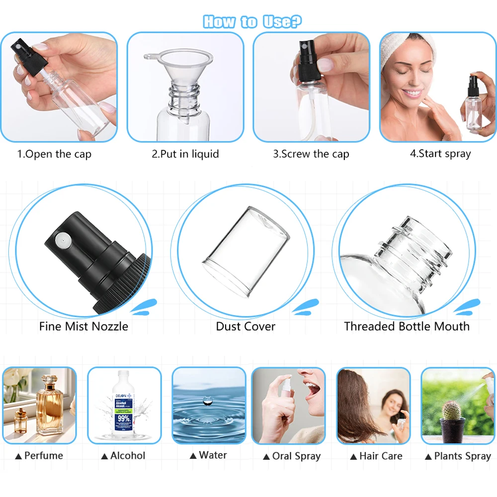 30ml Plastic Spray Bottle 5/10Pcs Mini Fine Mist Travel Size Atomizer Tiny Sprayer for Perfume Water Cologne Alcohol Samples