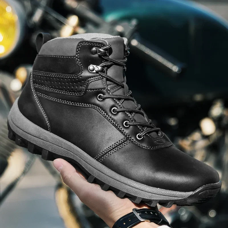 Motorcycle Boots Black Motorbike Riding Shoes Men's Motorbike Riding Ankle Type Shoes Protective Boots Four Seasons Botas Moto