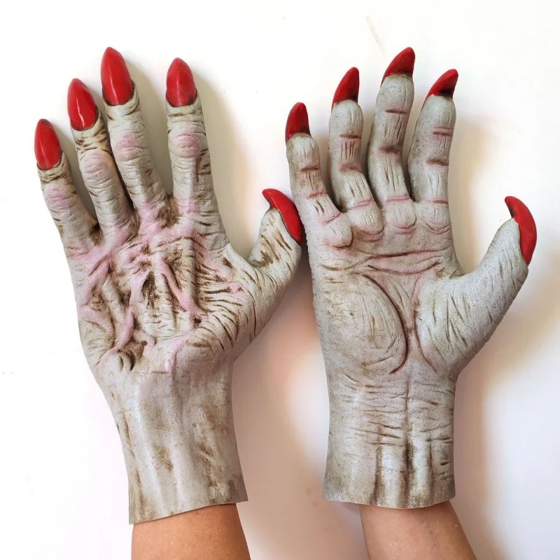 Luvas do diabo vampiro lobisomem de Halloween para homens e mulheres, garras realistas, unhas vermelhas, festa de carnaval, acessórios de role play