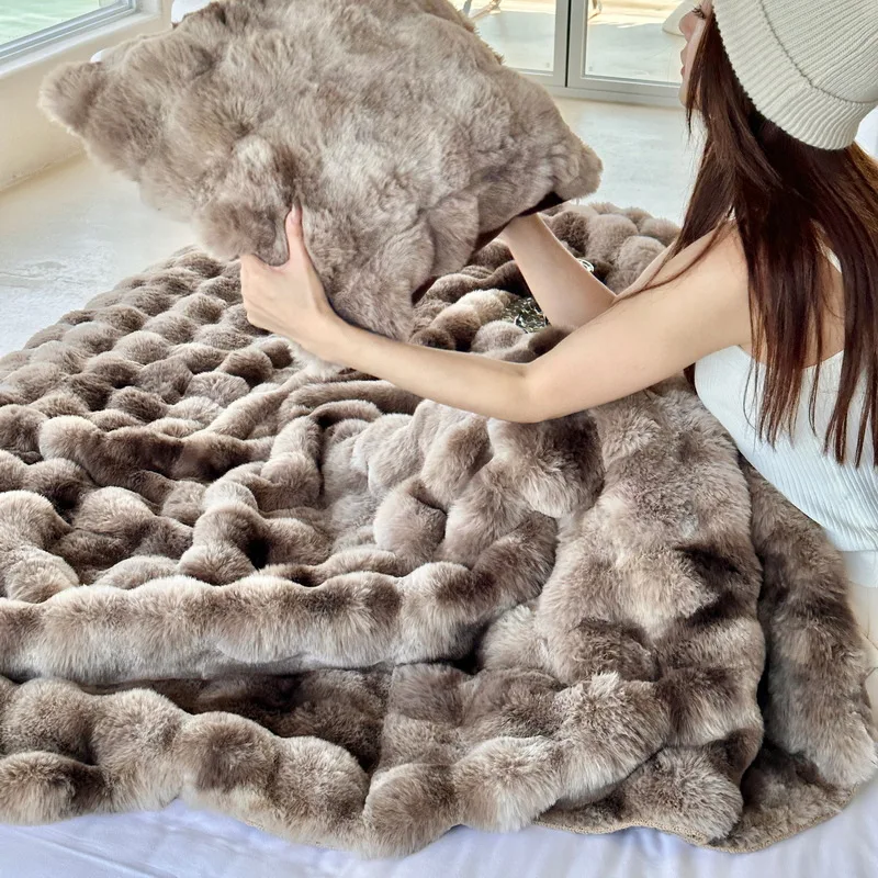 NOAHAS High-end Thickened Rabbit Plush Blanket Winter Imitation Fur Plush Blanket Nap Bedroom Sofa Cover Blanket for Bed Use