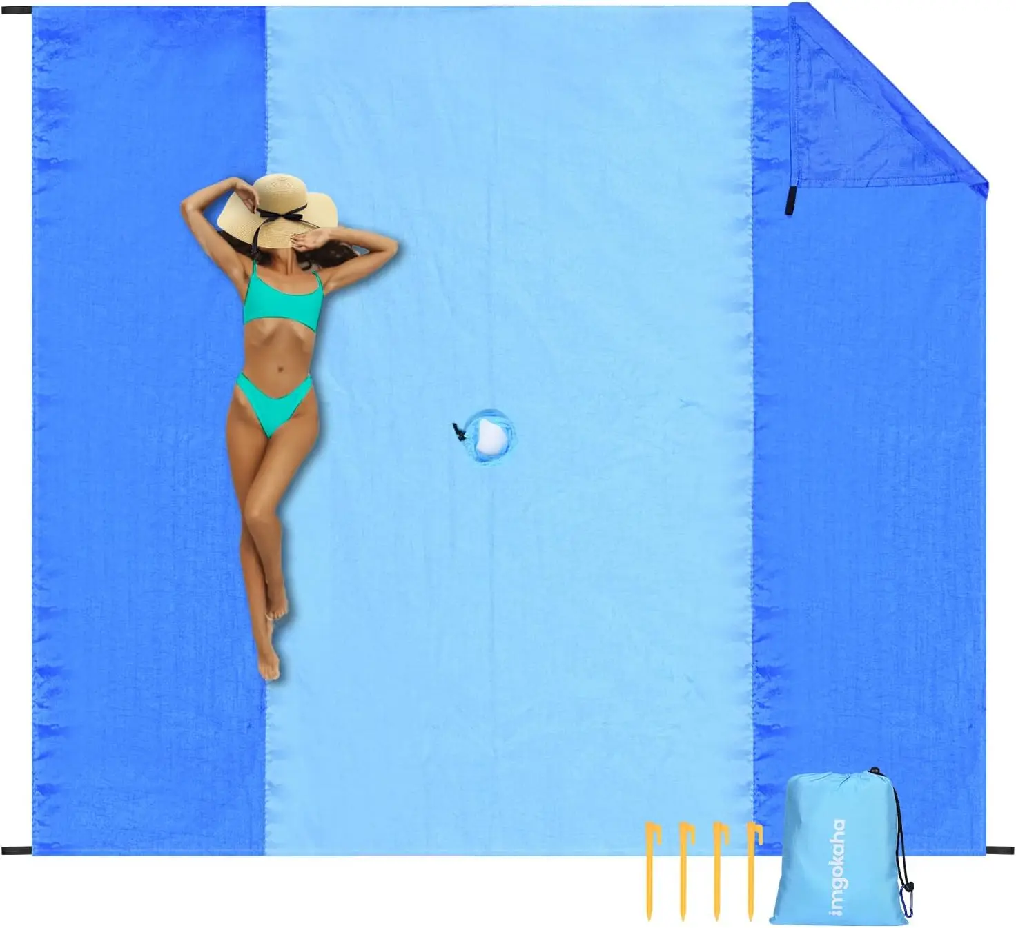Beach Blanket with Umbrella Hole, Travel Beach Blanket Waterproof Sandproof Oversized, Comfortable