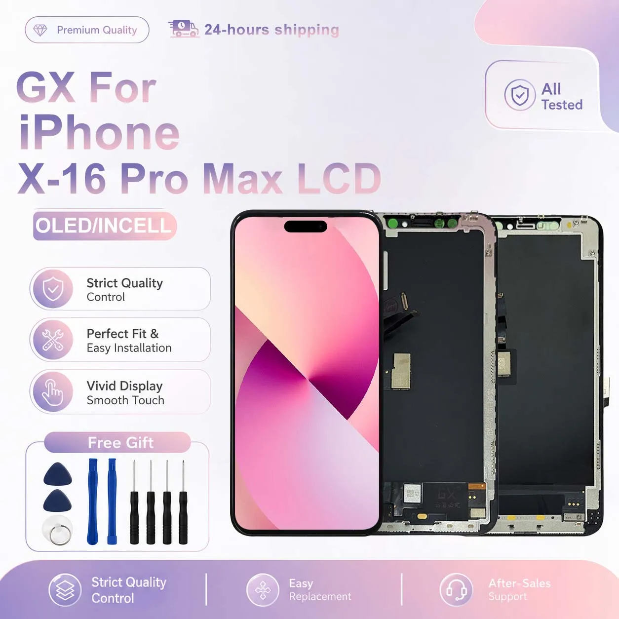 GX OLED For iPhone X XR LCD XS Max Display 3D Touch For iPhone 11 12 13 Mini 14 Plus 15 Pro 16 17 Pro Max LCD Digitizer Replace