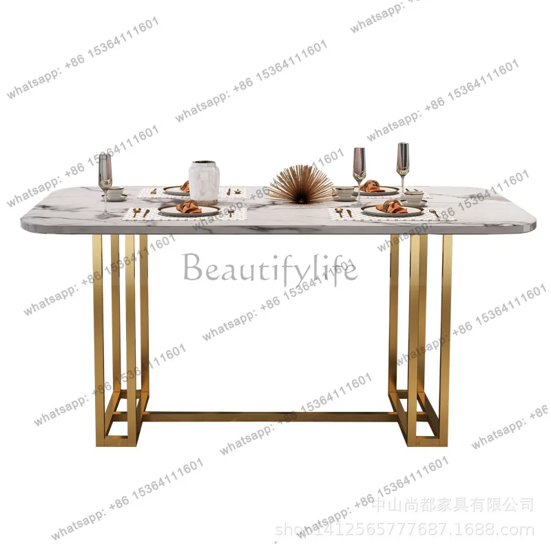 Light luxury marble dining table combination simple atmosphere household rectangular rock slab dining table high sense