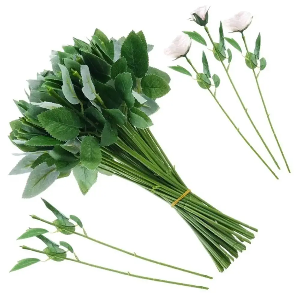 10Pcs with Artificial Leaves Fake Flower Stem Home Decor 33cm Flowers Stick Rod DIY Gardening Craft Accessories