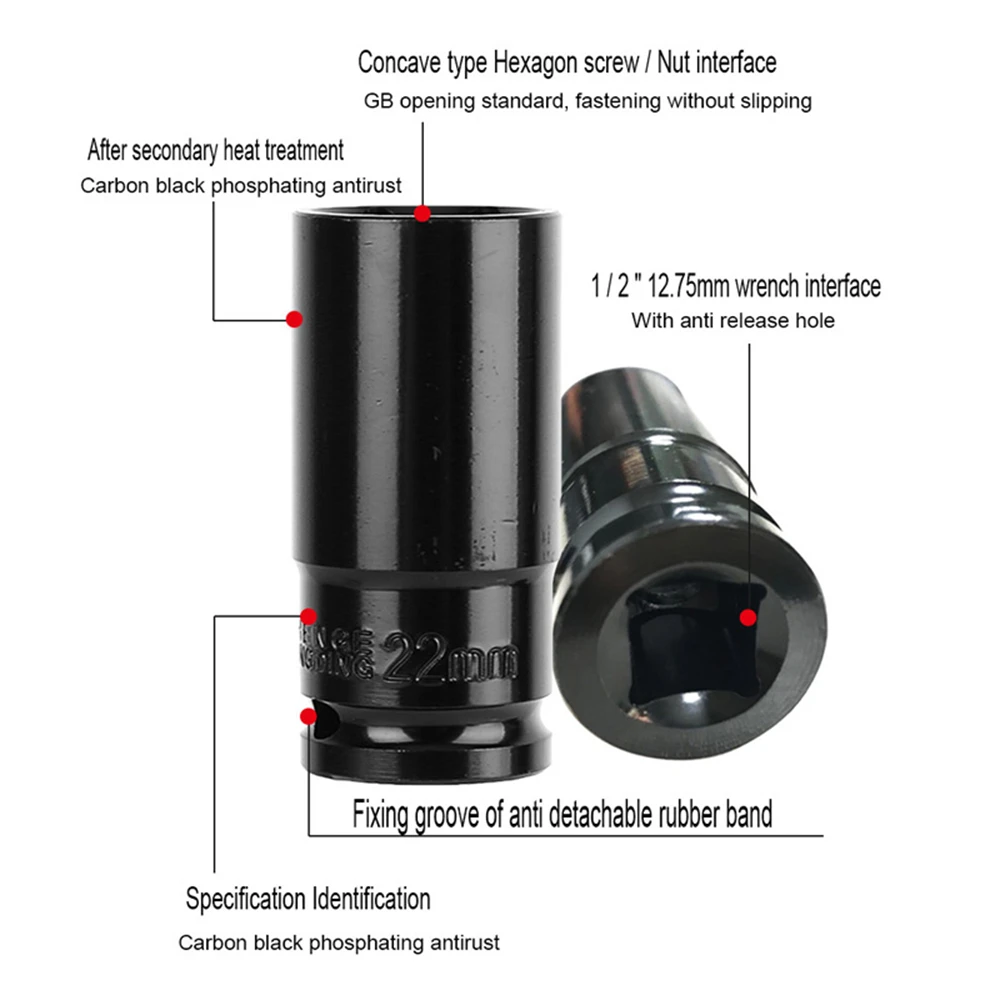 1/2 임팩트 소켓 세트, 드라이브 육각 키, 8-24mm 스패너, 딥 롱 소켓 키, 공압 렌치 헤드, 기계식 워크샵 도구, 10 개