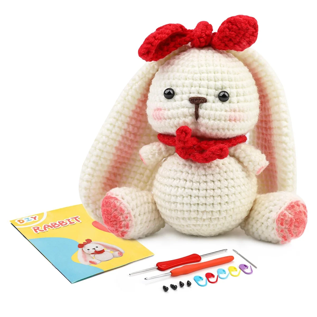 

Complete Crochet Kits for Beginners, DIY Animal Rabbit Crochet Kit with Knitting Markers Easy Yarn Ball, Instruction