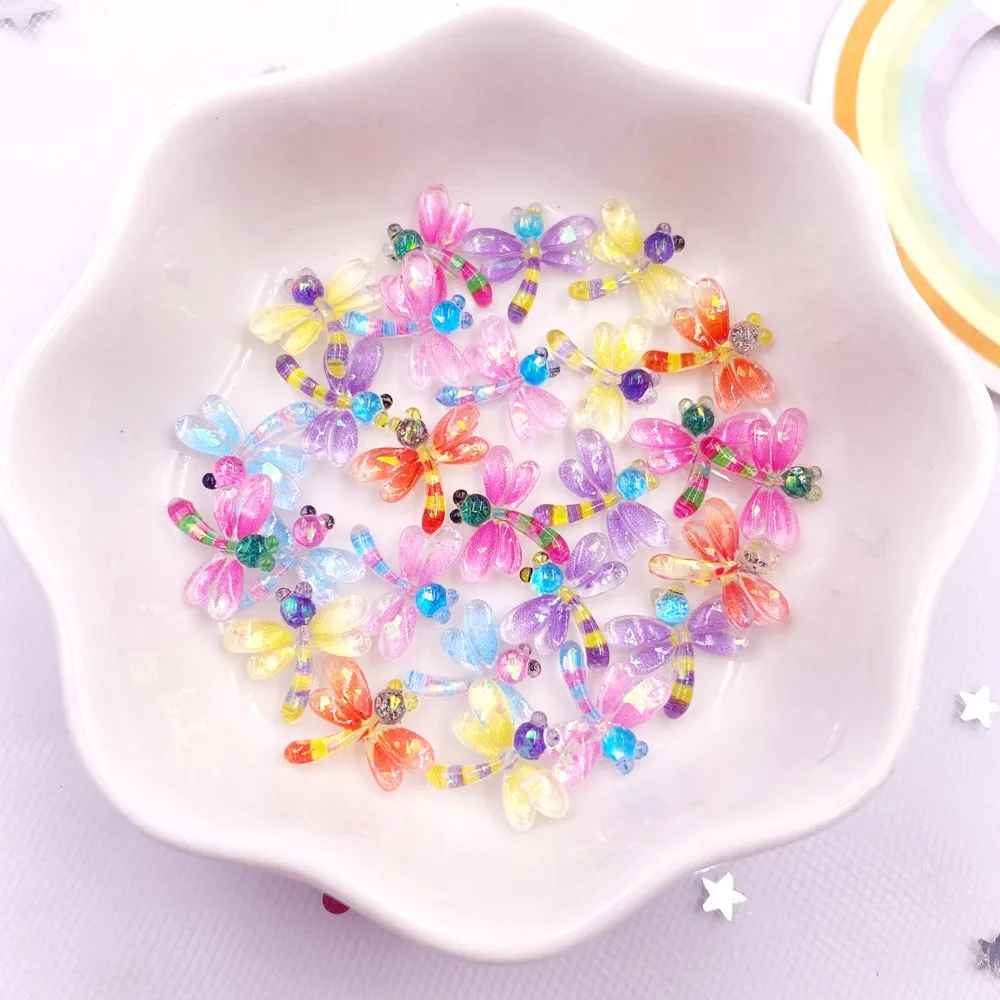 50pcs Resin Glitter Mini Colorful Crystal Dragonfly Art Nail Flatback Rhinestone Buttons Applique DIY Wedding Scrapbook Crafts