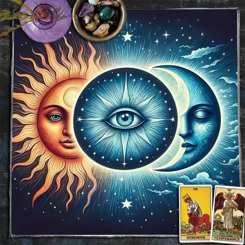 VIKAMA Yin Yang Wolf Triple Moon Pentacle Skull Rose Tarot Altar Cloth Divination Mat Spiritual Witchcraft Decor