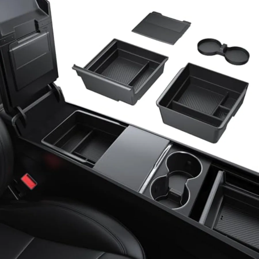 2026 Model Y Model 3 Center Console Organizer Tray, Cup Holder Armrest Hidden Storage Box for 2025 2026 Model Y Juniper 2024 20