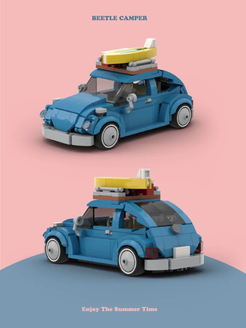Nuevo en modelo creativo, decoración clásica de coche escarabajo, bloques de construcción, juego de bloques Moc, coche de ciudad, juguetes DIY para niños, regalos con caja