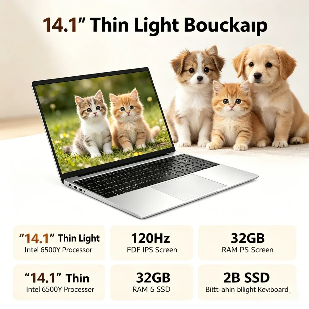 

14.1" Thin Light Notebook With Intel 6500Y Processor 120Hz FHD IPS Screen 32GB RAM 2TB SSD Built-in Backlit Keyboard