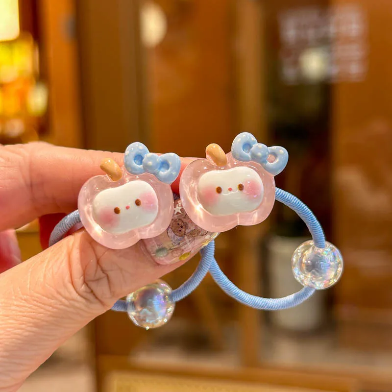 2PCS Transparent Cherry Bunny Elastic Hair Bands for Girls Children's Hair Accessories Baby Headwear Hair Ties image 3