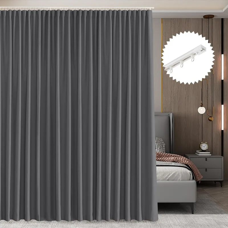 Room Divider Curtain Set with Ceiling Track, Privacy Blackout Thermal Insulated Curtains