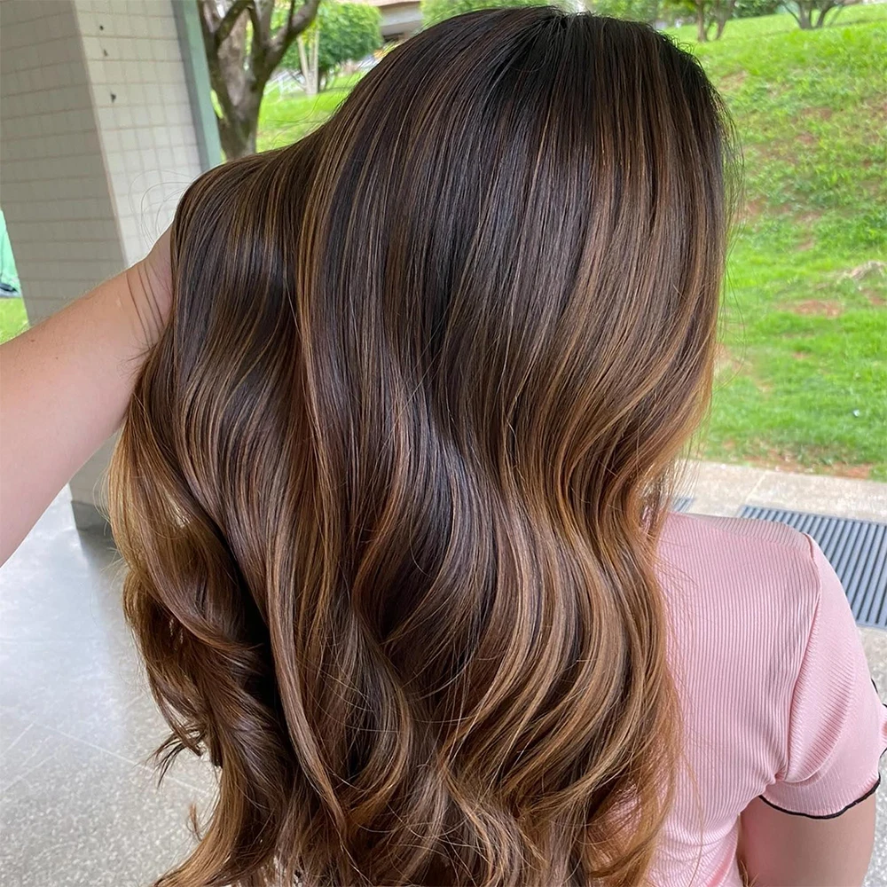 Natural Wavy Synthetic Wig for Women Chestnut Brown Blonde Heat Friendly Premium Fibre Lace Front Wig Human Hair Blends Wig