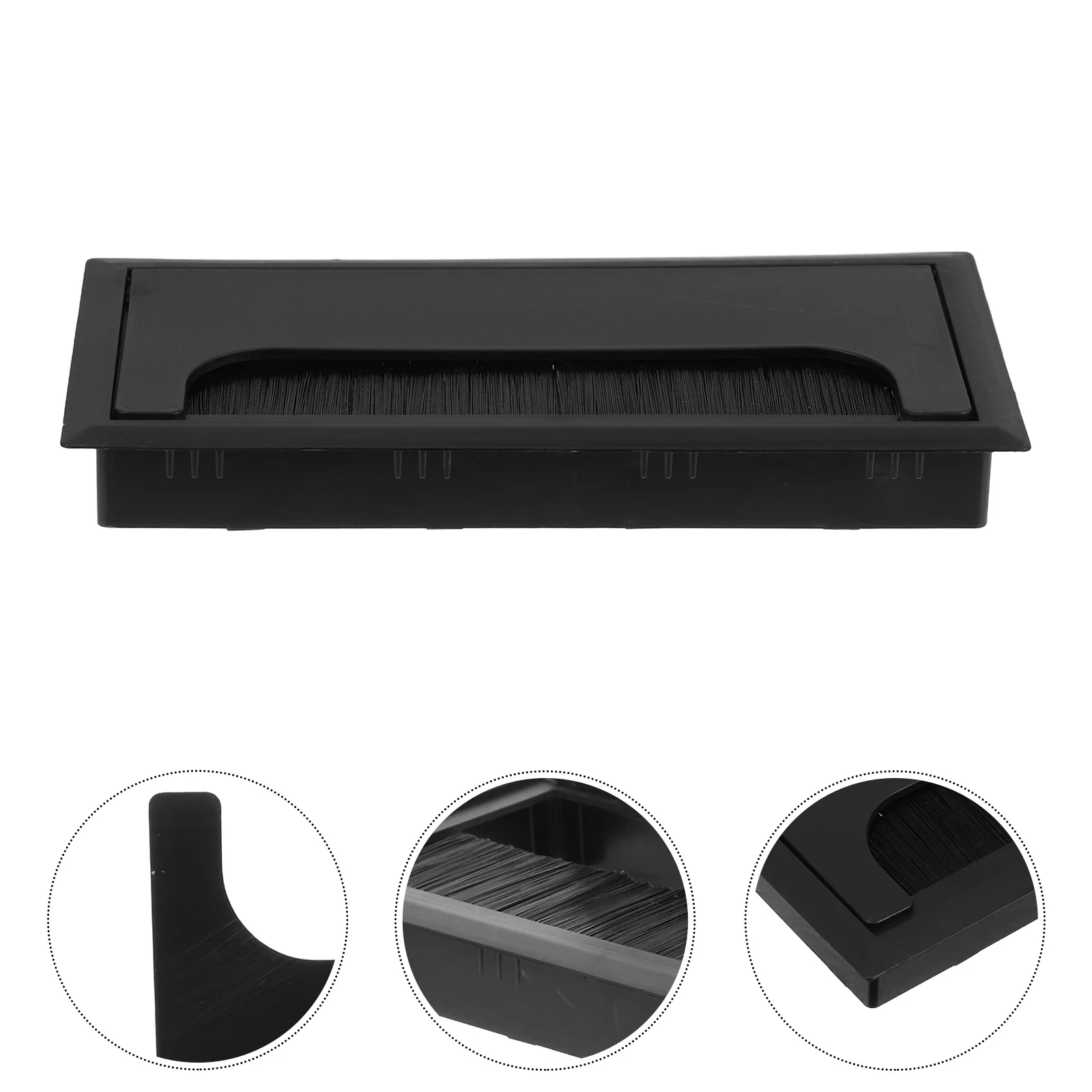 

4Pcs Desk Grommet Cover Black Plastic Cable Hole Box with Brush Office Desktop Wire Hole Organizer Desk Grommet Cover