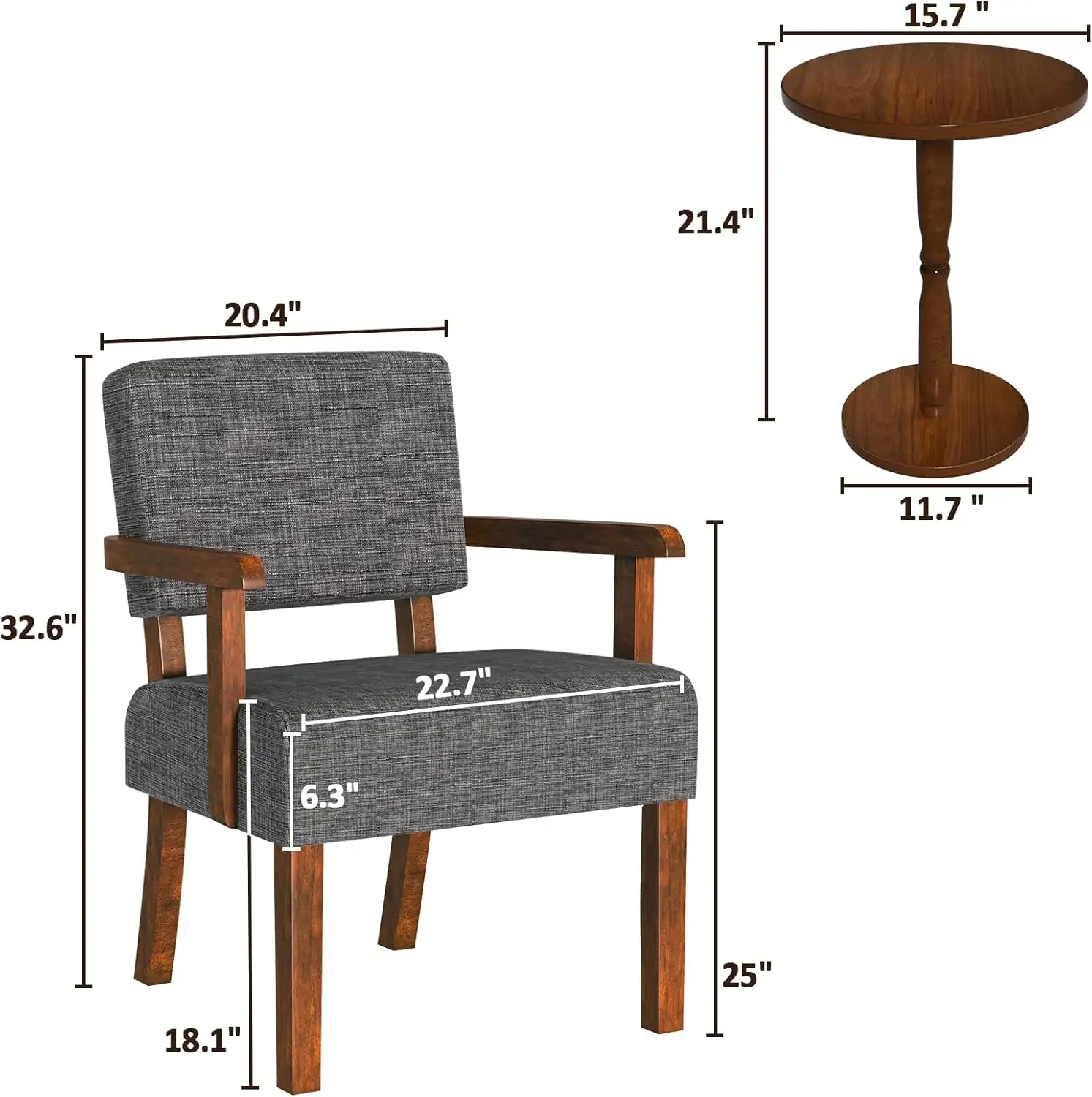 Accent Chair Set of 2 with Table, Living Room Chairs with Soft Seat and Armrests for Living Room Bedroom Reading Room Waiting Ro