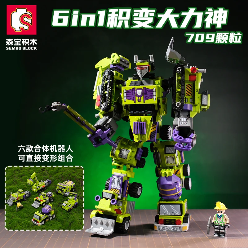 

Senbao Building Blocks Excavator Steel Mecha Hercules Six-In-One Children'S Assembly Building Block Toy For Boys Educational Toy