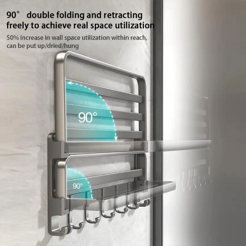 60cm Stainless Steel Towel Rack Bathroom Foldable Towel Bar Bathroom Shelves Wall Mounted Towel Hanger
